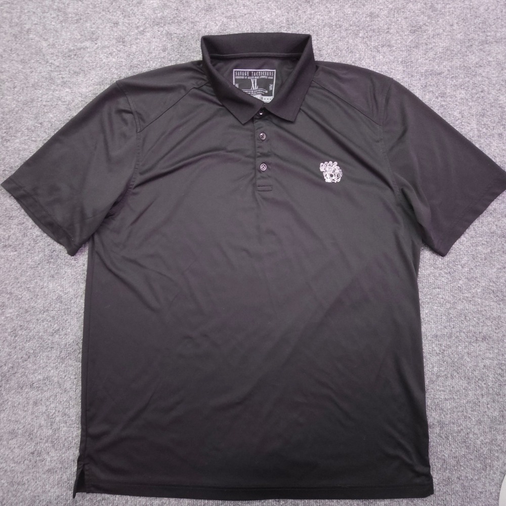 Savage Tacticians Polo Shirt Men's Black Skull Logo Short Sleeve XL Performance